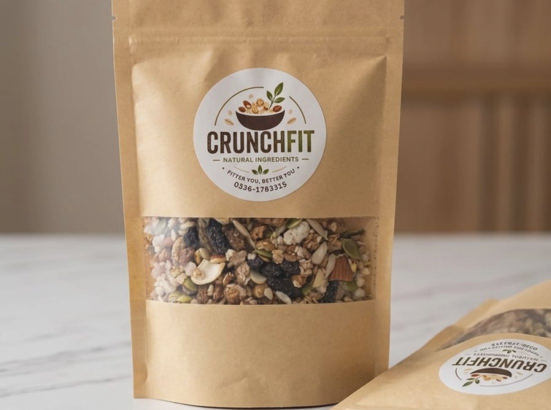 A pack of CrunchFit Classic Granola on a marble worktop